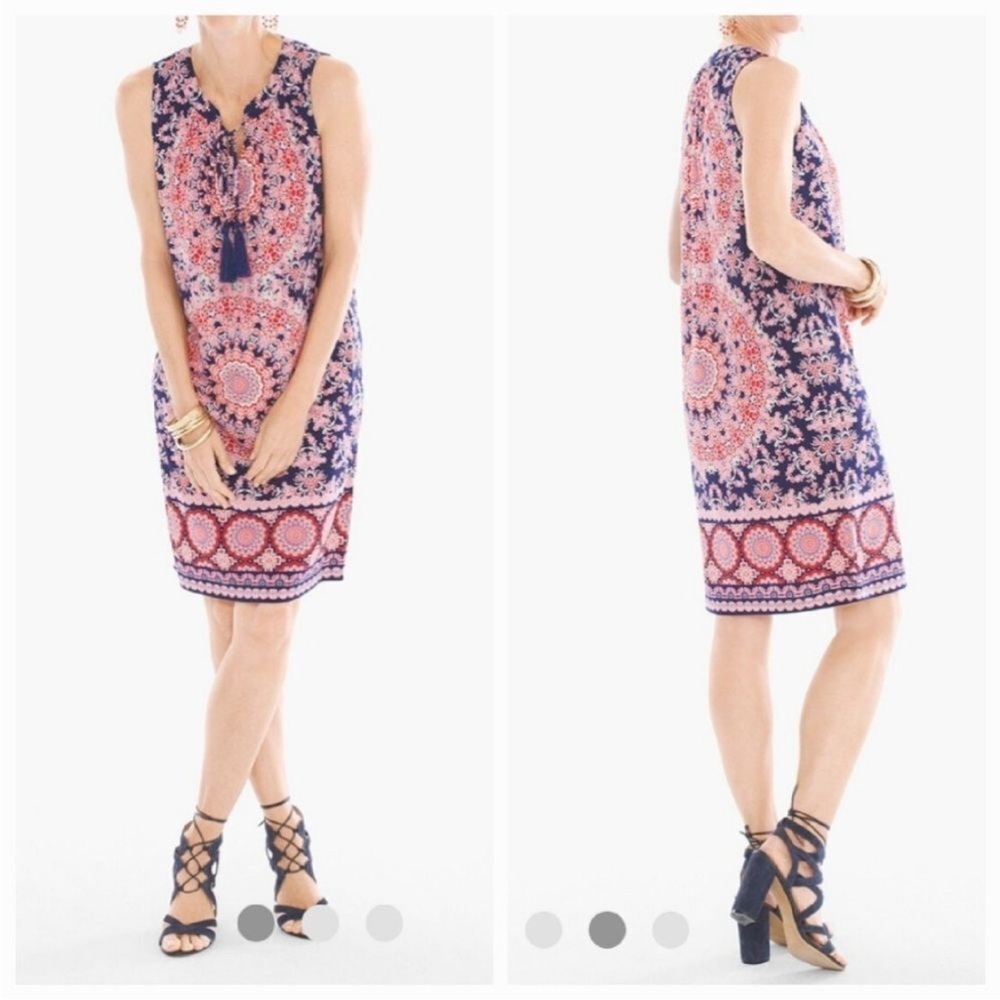 NEW London Times | Floral Geo Print Midi Sleeveless Shift Dress | Blue/Red‎ | 10